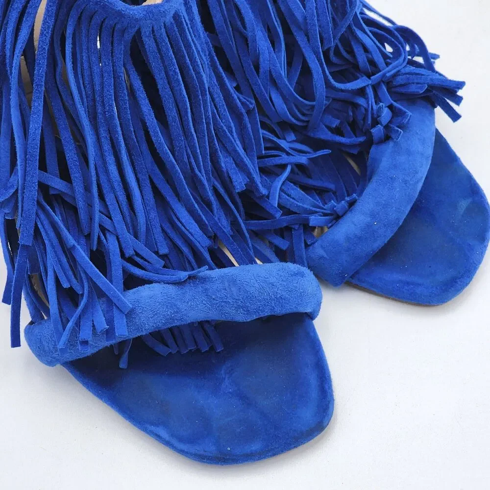Steve Madden Fringly Funky Fringe Suede Pump Heels Boho Glam Royal Blue Size 9